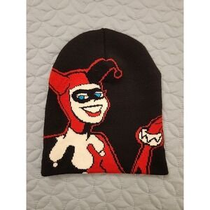 Harley Quinn Jacquard Knit Slouch Beanie Hat Cap DC Comics Black Winter Batman
